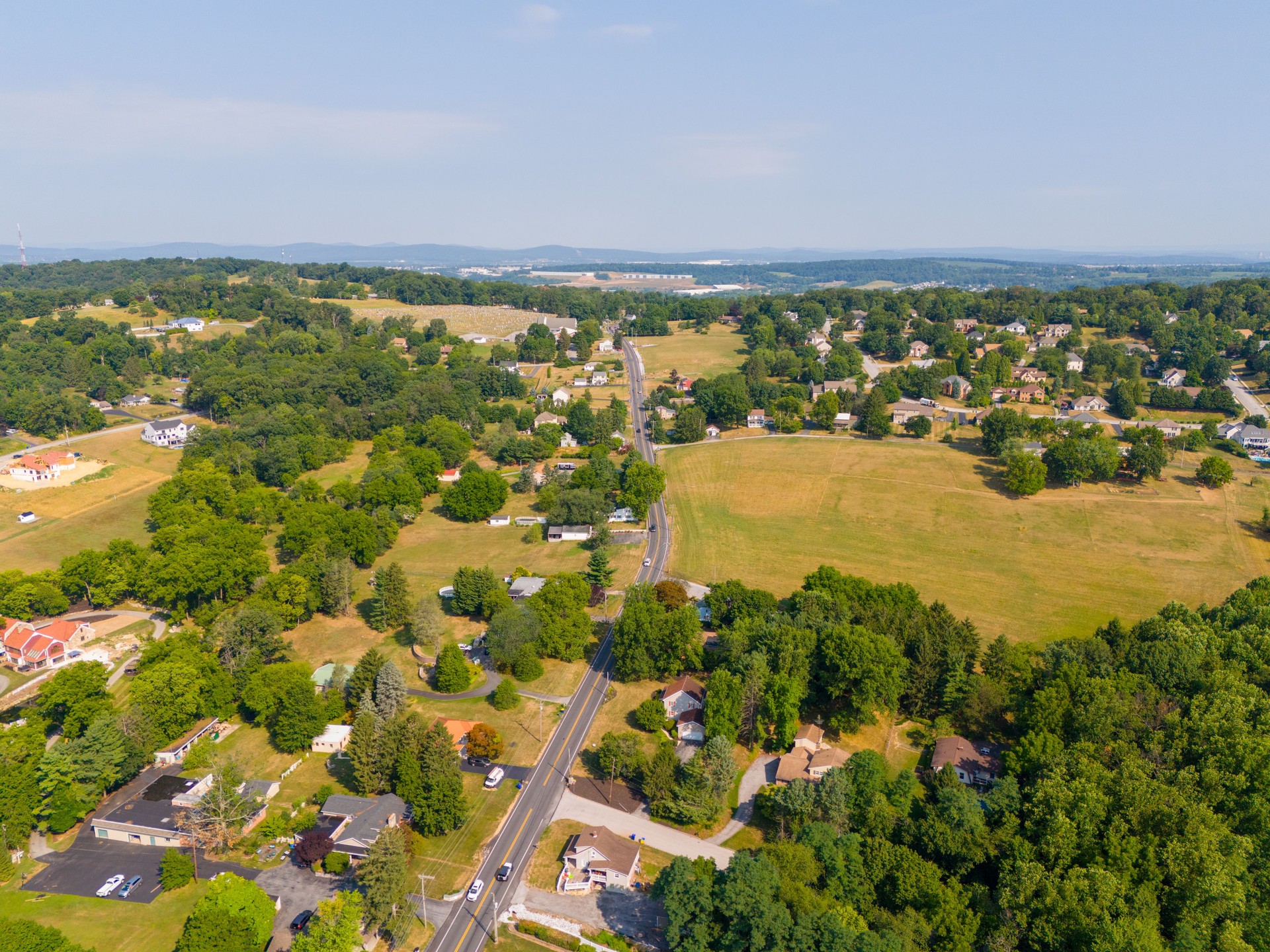 Aerial photo rural homes in York Pennsylvania, USA